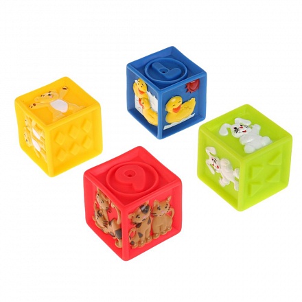 Игрушки из пластизоля для купания - Кубики с животными, 4 шт., в сетке 