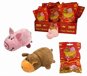 Плюшевая игрушка Вывернушка мини 2 в 1 – Символы года Собака-Свинья, 8 см (1toy, Т13799-18)
