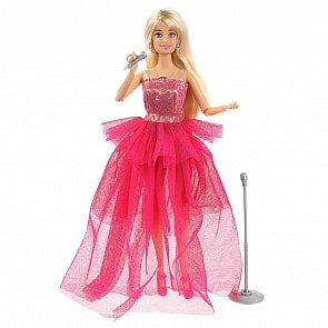 Интерактивная кукла - София артистка, 4 песни, в комплекте с микрофоном, 29 см, свет и звук (Карапуз, 99190-S-AN)