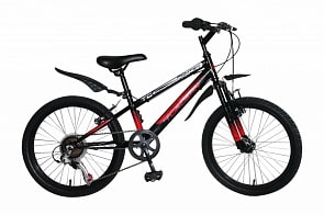 Велосипед Хардтейл, Fighter, колеса 20", амортизационная вилка, 6 скоростей, Shimano, тормоза V-brake, стальные обода, крылья (Topgear, ВН20207)