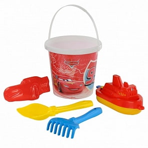 Набор Disney/Pixar Тачки №18: ведро с наклейкой, лопатка №5, грабельки №5, формочка Молния Маккуин, кораблик (Полесье, 65476) (ассортимент)