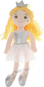 Кукла мягконабивная Принцесса в серебряном блестящем платье и короной, 38 см (Abtoys, M6055)