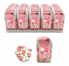 Сердечки-драже в баночке, мята+клубника, блок 30 штук, 8 г х 30 х 20 (Конфитой, КТ93471)