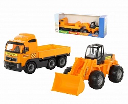 Volvo. Автомобиль бортовой + трактор-погрузчик (Полесье, п-2371) (ассортимент) - миниатюра
