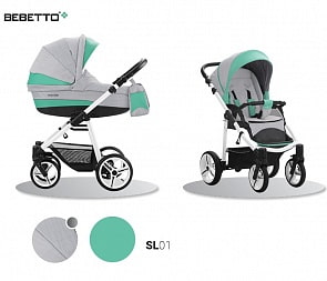 Детская коляска Vulcano New ecco кожа+ткань 2 в 1 шасси белая/BIA, цвет - SL01 (Bebetto, WB159_SL01)