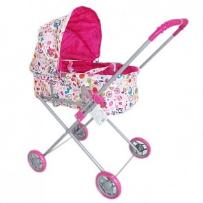 Коляска для кукол с люлькой, розовая с принтом (1Toy, Т52262)