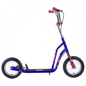 Самокат 2-колесный Mustang с надувными колесами 12", стальной рамой JD-типа, ручным тормозом и подножкой, сине-красный (ST12028-JDsim)