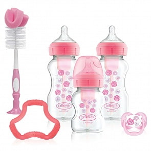 Набор из 3 розовых антиколиковых бутылочек  с широким горлышком 2 по 270 мл и 1 по 150 мл (DrBrowns, WB03601)