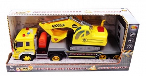 Спецтехника. Инерционный перевозчик техники с экскаватором, со световыми и звуковыми эффектами (ABtoys, C-00226(WC-A9607)
