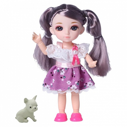 Кукла шарнирная - Малышка Лили шатенка с собачкой, 16 см 