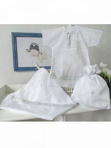 Крестильный набор для мальчика 3-6 месяцев – Классика, 3 предмета, белый/серебро (Makkaroni Kids, 00-0012735_белый/серебро_3-6)