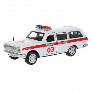 Машина Скорая помощь ГАЗ-2402 Волга 12 см свет-звук двери и багажник открываются металлическая (Технопарк, 2402-12SLAMB-WH) (ассортимент)