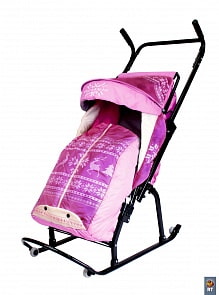 Санки-коляска Герда 4-Р3 ярко-розовые с колесиками «Скандинавский Узор» (RT, 3900RT)