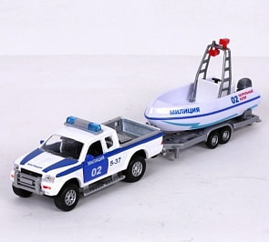Набор металлический инерционный - Милиция с лодкой, со светом и звуком (Технопарк, SL767WB-SB-Psim) 