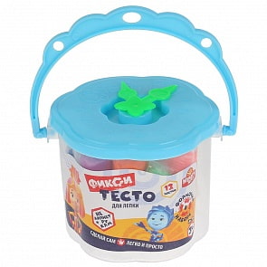 Тесто для лепки Фиксики 12 цветов 110 гр, формочка, в ведре (MultiArt, S11012PD-FIX)