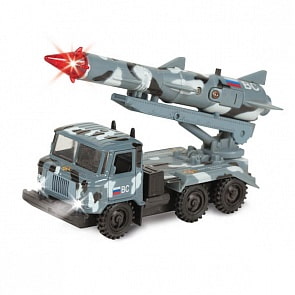 Машина металлическая инерционная -  ГАЗ 66 с ракетой - Военные силы 1:43, со световыми и звуковыми эффектами (Технопарк, CT-1299-R-4sim)