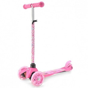 Самокат 3-колесный из серии Barbie, управление наклоном, светящиеся колеса 120 и 80 мм., регулируемый руль (MINI203-BRBsim)