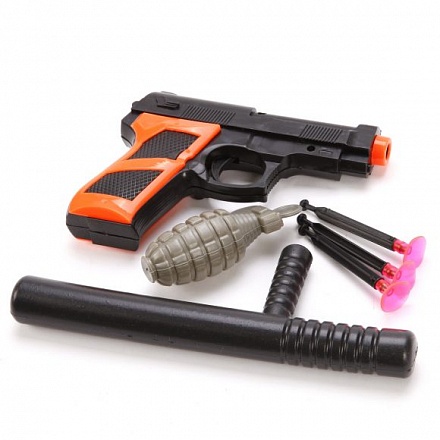 Игровой набор - Полиция, пистолет, 3 стрелы с присосками, дубинка, граната 
