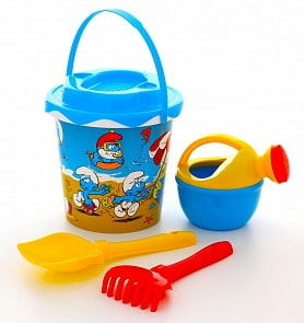 Набор №2 Смурфики-2: ведро с наклейкой, ситечко Солнышко, лопатка №5, грабельки №5, лейка малая №4 (Полесье, 65162) (ассортимент)