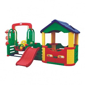Мульти-Хаус Детский игровой комплекс для дома и улицы: детская горка, баскетбольное кольцо с мячом, подвесные качели (Happy Box, JM-804В)