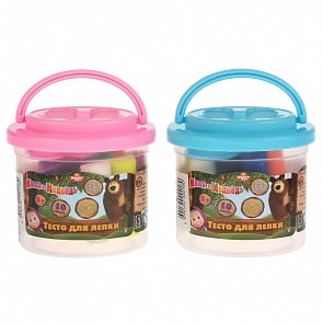 Тесто для лепки Маша и Медведь, 10 цветов 75 гр + формочка, в ведре (MultiArt, S75101PD-MM) (ассортимент)