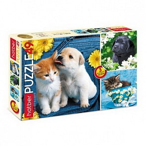 Пазлы 49 элементов – 3 картинки, Маленькие друзья (Hatber, 49ПЗ5-10667)