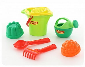 Набор №349: ведро малое с носиком, ситечко-цветок, совок №2, грабельки №2, 2 формочки, лейка малая №3 (Полесье, 4917)