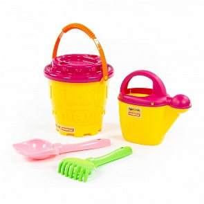 Набор №523: ведро-замок большое, ситечко-замок, лопатка №5, грабельки №5, лейка №10 (Полесье, 51769)