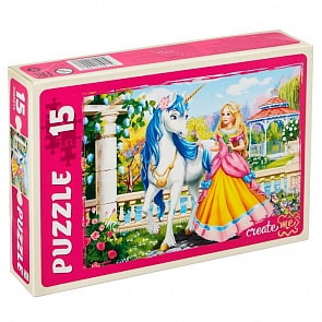 Макси-пазлы Красивая принцесса и единорог, 15 элементов (Рыжий Кот, ПУ15-0453)