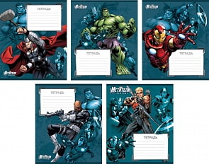 Тетрадь ученическая 18 листов линейка из серии Команда Мстителей, 5 видов (Полиграфика, 35303)