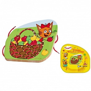 Шнуровка деревянная Три кота - Волшебная корзинка (Буратино, 1011-CATS)