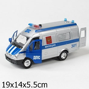 Инерционная металлическая машина Газель "Милиция/Полиция" свет, звук 1:43 (Технопарк, CT-1276-15sim)