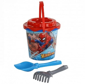 Набор Marvel Человек-Паук №11: ведро с наклейкой, ситечко Солнышко, лопатка №5, грабельки №5 (Полесье, 65841) (ассортимент)