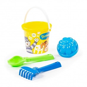 Набор - Простоквашино №1: ведро малое с наклейкой, совок №2, грабельки №2, 1 формочка (Полесье, 83272) (ассортимент)