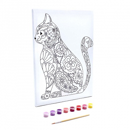 Раскраска на холсте - Цветочная кошка, 40 х 30 см 