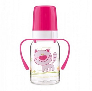 Бутылочка тритановая Cheerful animals с ручками с силиконовой соской, 120 мл, 3+, котенок (Canpol babies, 11/823_250930065)