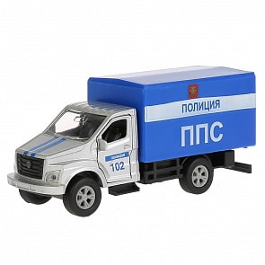 Инерционная металлическая машина - ГАЗ Газон Next - Полиция кунг, 14,5 см, открываются двери (Технопарк, SB-18-17-P-WB)