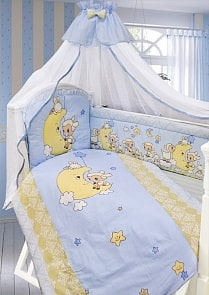 Комплект в кроватку 7 предметов - Овечка на луне, голубой (Золотой Гусь, 1222-z)