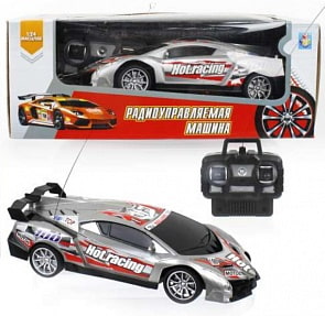 Машина на радиоуправлении - Спортавто, масштаб 1:24, 27 МГц, 20 см, 4 канала, на батарейках, свет, серая (1Toy, Т13844)