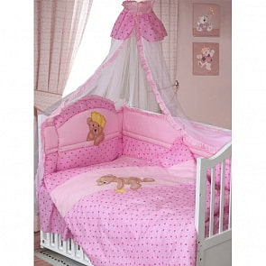 Комплект в кроватку – Мишка-Царь, 8 предметов, розовый (Золотой Гусь, 1086-z)