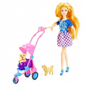 Кукла с коляской и 2 собачками (ZY748612) (ассортимент)