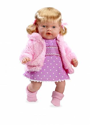Мягкая виниловая кукла Elegance - Нежная роза, в вязаной курточке и платье, смеется, 28 см 