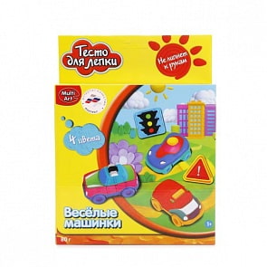 Тесто для лепки Веселые машинки, 4 цвета и формочки (Multiart, B1452284-PDsim)