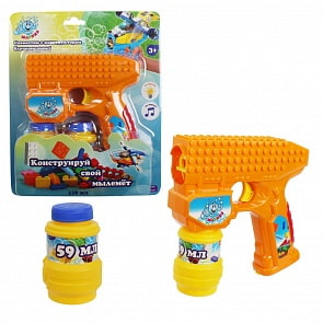 Пистолет с мыльными пузырями на батарейках совместимый с блочными конструкторами, свет, звук, оранжевый (1Toy, Т15065О)