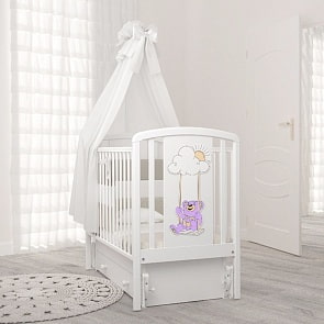 Кровать детская Angela Bella К-2002-30м Жаклин декор Мишка на качелях сиреневый, белый (Angela Bella, AB-К-2002-30м_белый)
