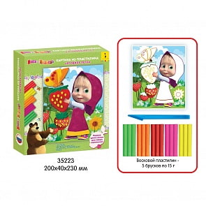 Картина из пластилина серия Маша и Медведь - Ягодное лето, размер 22 х 18,5 см. (Росмэн, 35223ros)