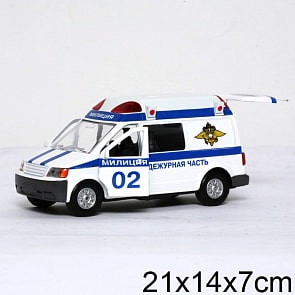 Инерционная машина металлическая Микроавтобус «Милиция» свет, звук 1:43 (Технопарк, CT-1167(SL1106C))