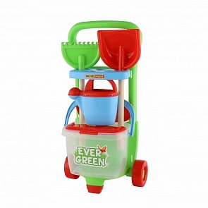 Набор №395 - Ever Green: тележка Caddie, лопата №15, грабли №15, ведро №8, лейка №10 (Полесье, 38418) (ассортимент)