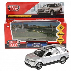 Машина металлическая Ford Explorer 12 см, открываются двери, инерционная, цвет серебристый (Технопарк, EXPLORER-SL)
