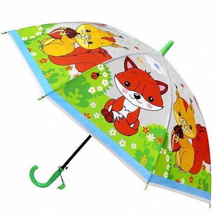 Зонт детский прозрачный со свистком - Лесные животные, диаметр 50 см 